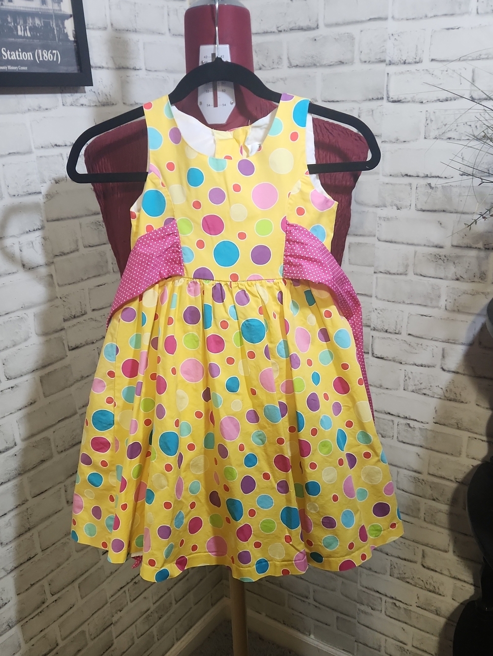 Rare Editions Yellow Polka Dot Dress with Pink and Purple Accents